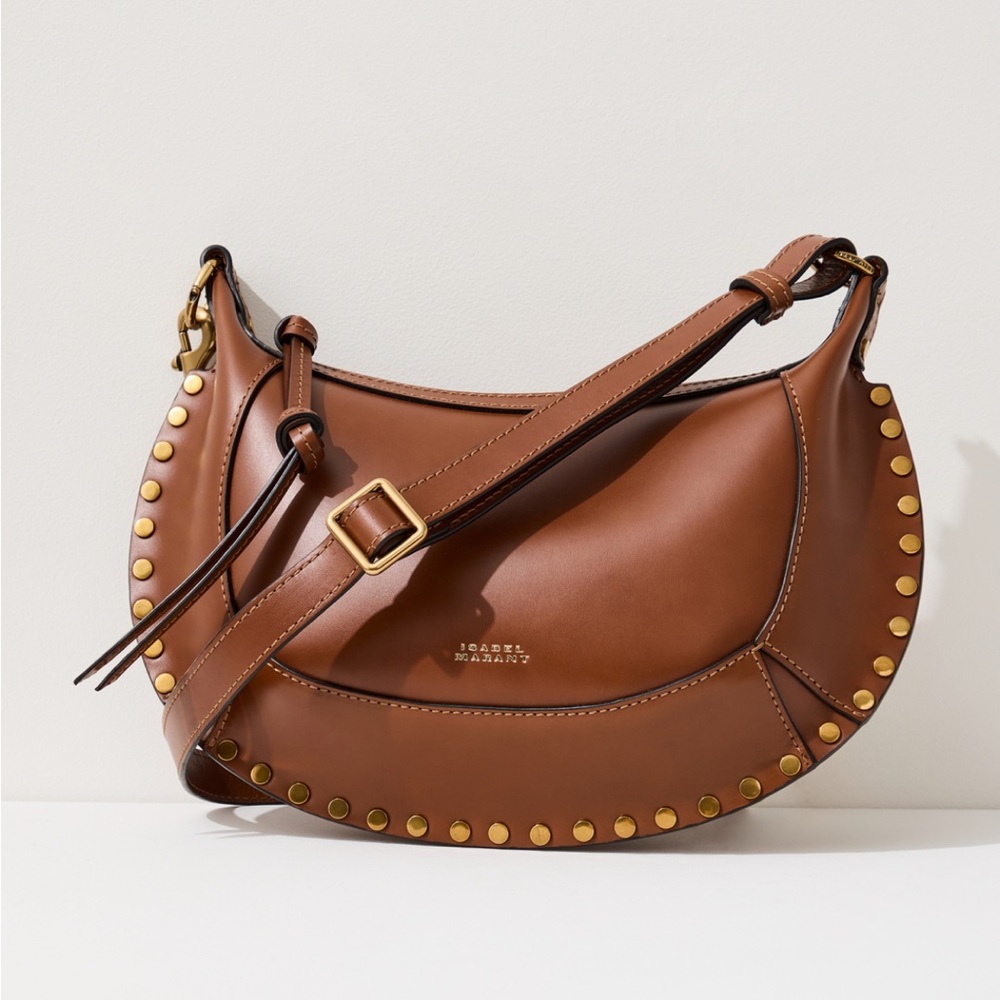 Isabel Marant Tan Leather Shoulder Bag with Gold Studs